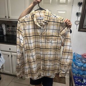 Zara Yellow and White Casual Button Down Shirt